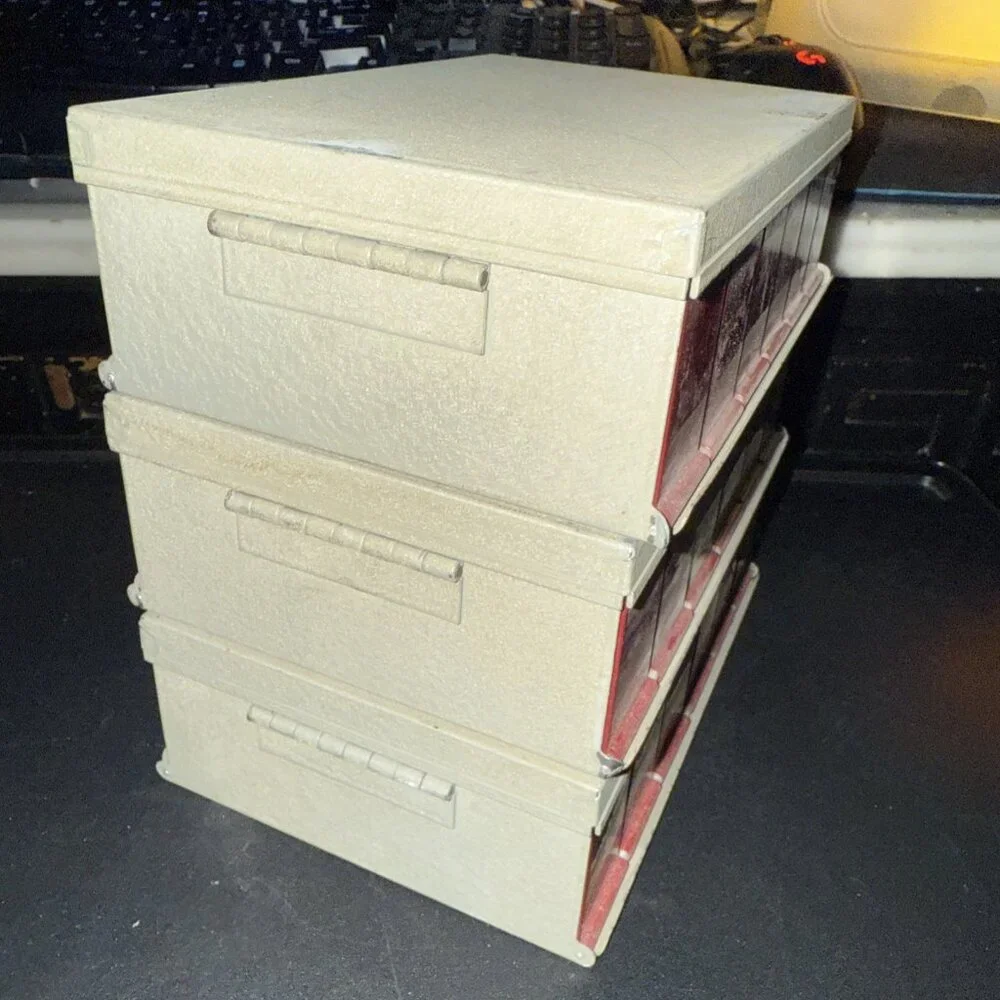 Vintage Kodak Kodaslide Compartment File Red Slide Storage Tip-Out 10 Metal Box